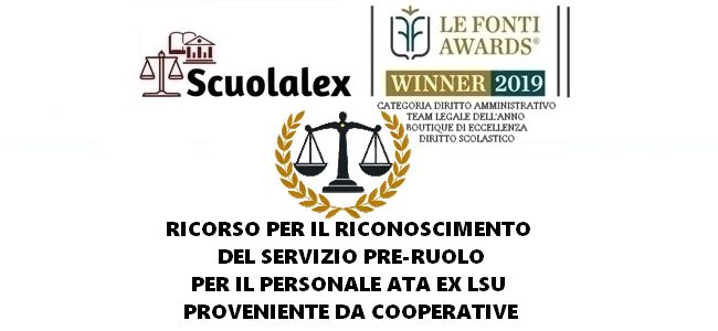 RICORSO PER IL RICONOSCIMENTO DEL SERVIZIO PRE-RUOLO PER IL PERSONALE ATA EX LSU PROVENIENTE DA COOPERATIVE
